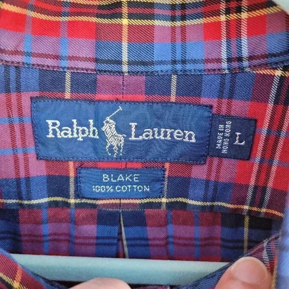 Vintage Ralph Lauren Blake Red Plaid Button Up Shirt Men's Size Large - Picture 3 of 7